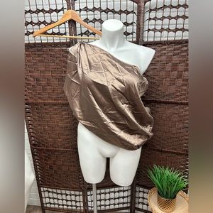 Pretty Little Thing One Shoulder Champagne Dark Gold Color Satin Blouse/Top